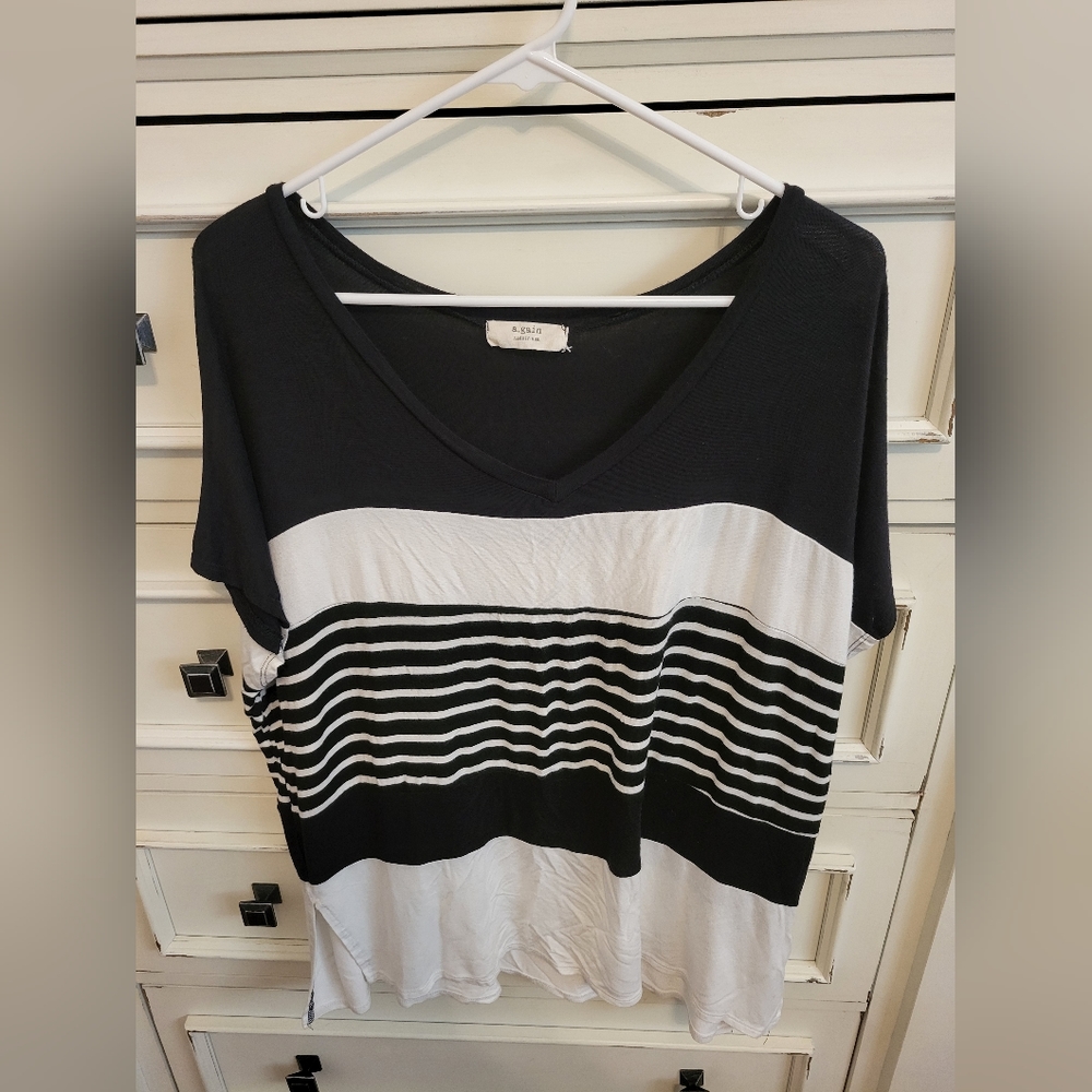 Black Striped Piko style Women's Top